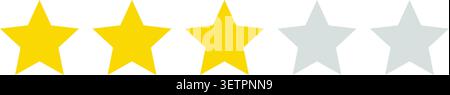 A simple graphic showing a three star rating out of five total stars. Perfect for customer feedback, review scores, business evaluation, and quality r Stock Vector