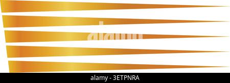 A set of five bright golden orange tapered horizontal lines arranged in a parallel pattern to create a dynamic sense of speed, motion, or directional Stock Vector