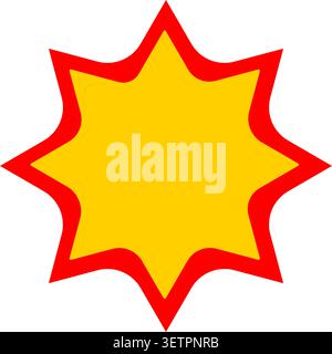 A simple and vibrant yellow star shape featuring a thick, bold red border. This graphic design element is perfect for use as a badge, sticker, or atte Stock Vector