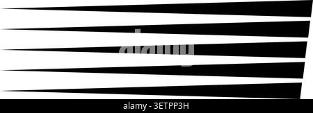 A set of black horizontal speed lines and motion stripes designed for graphic projects. These sharp tapered shapes represent movement, energy, and vel Stock Vector