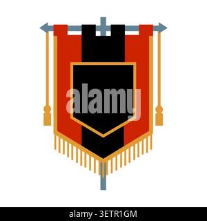 Medieval Banner Illustration with Shield and Tassels - A detailed vector illustration of a medieval ceremonial banner. Stock Vector