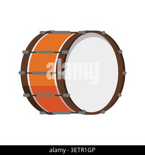Orange Bass Drum Illustration on White Background - A clean and modern vector illustration of a traditional orange bass drum. Stock Vector