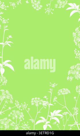 Green background frame with flowers. Hand drawn. Not AI, vector illustration. Stock Vector