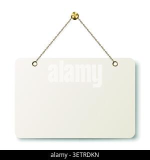 Blank Hanging Signboard, Vector Illustration. White Wall Sign Illustration Isolated for Storefront, Shop Sign, Business Branding, Notice Board, Mockup Stock Vector