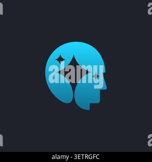 Digital robot icon with sparks. Artificial intelligence minimal logo design. Stock Vector