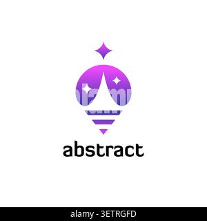 AI logo in the form of a balloon. Map pin icon with sparks. Stock Vector