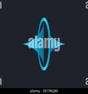 North star icon with elliptical frame. Abstract AI technology logo design. Stock Vector