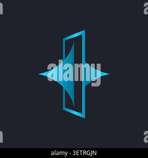 North star icon with rectangular frame. Abstract AI technology logo design. Stock Vector