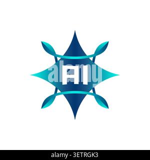 North star icon with floral frame. Abstract AI technology logo design. Stock Vector