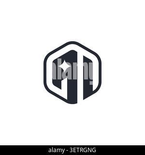 AI logo design with hexagonal frame consisting of the letters A and I. Stock Vector
