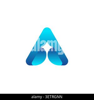 AI logo design. Polaris icon with negative space in curved letter A. Stock Vector