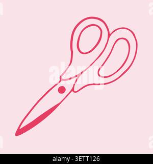 Hand drawn vector illustration of pink office scissors. Cute stationery tool for crafting and paper work. Aesthetic school accessory in doodle style Stock Vector