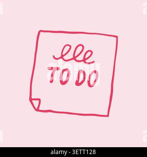 Hand drawn vector illustration of a pink to do list sticky note. Cute stationery sticker for planning and organization. Aesthetic paper doodle with Stock Vector