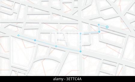 Public transport route. White 3D layered street plan with road network and bus or subway line stops. Minimalist navigation. Vector illustration. Stock Vector