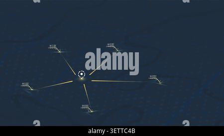 Interface with central hub and connecting data lines. Futuristic GPS tracking concept Vector illustration. Stock Vector