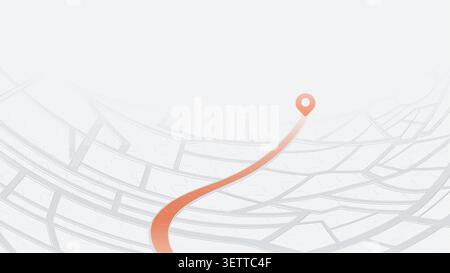 Curved city map with long orange navigation arrow. Perspective Vector illustration. Stock Vector