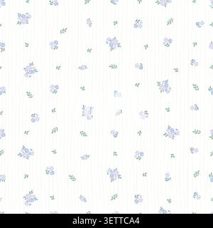 Cute dusty blue flower seamless pattern with polka dots on white background. Vintage ditsy floral vector illustration for baby fabric, textile. Stock Vector