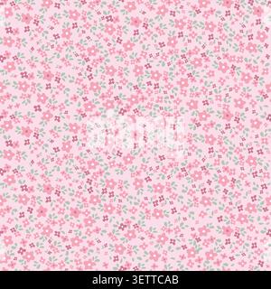 Cute pink ditsy flower seamless pattern on pink background. Dense liberty floral vector illustration for girls clothing, fabric, textile, wallpaper. Stock Vector