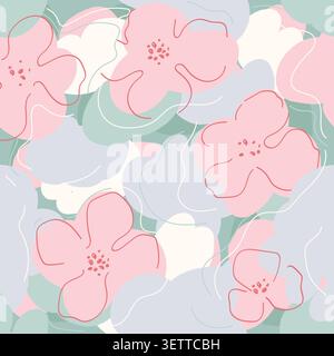 Abstract retro flower seamless pattern with organic shapes. Modern pastel floral vector illustration for aesthetic wallpaper, fabric, textile, wrap. Stock Vector