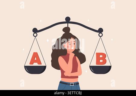 Plan B concept. woman with choice for her business and future, planning path from point A to B with plan A or plan B for success. Vector illustration Stock Vector