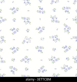 Soft lavender blue flower seamless pattern on white background. Delicate ditsy floral vector illustration for baby fabric, textile, wallpaper, wrap. Stock Vector