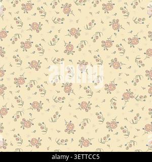 Cute pink wildflower seamless pattern with ribbons on white background. Vintage ditsy floral vector illustration for baby fabric, textile, wallpaper. Stock Vector