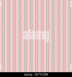 Seamless vintage stripe pattern vector with pink and green vertical lines. Retro hand-drawn wavy lines wallpaper illustration for cottagecore fabric. Stock Vector