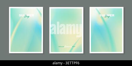 Abstract fluid mint green turquoise gradient background set for summer poster, vertical cover design template with soft yellow cream liquid wave, mode Stock Vector