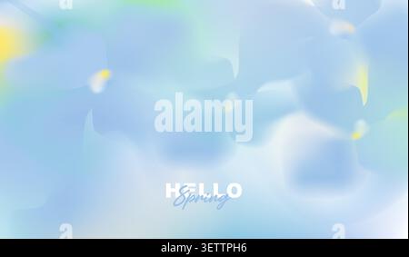 Hello Spring banner template with abstract light blue flower background, soft fluid liquid gradient, and pastel colors. Vector illustration for season Stock Vector
