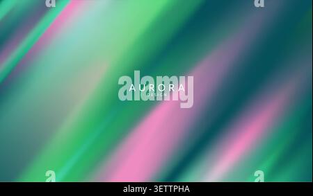 Aurora borealis vector background. Abstract northern lights gradient banner with green, purple and turquoise blurred neon diagonal stripes. Trendy. Stock Vector