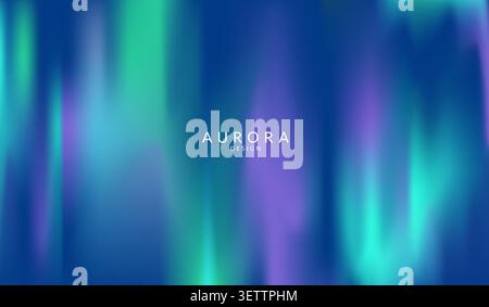 Aurora borealis abstract background, northern lights neon color gradient template with soft mesh texture, dark blue purple green polar light banner. Stock Vector
