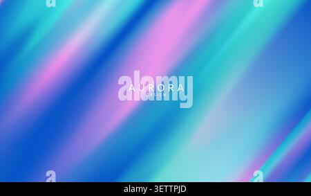 Aurora borealis vector background. Abstract northern lights gradient banner with blue, purple and turquoise blurred neon diagonal stripes. Trendy. Stock Vector