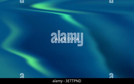 Aurora borealis vector background. Abstract northern lights gradient banner with deep navy blue and teal blurred neon wavy stripes. Trendy fluid. Stock Vector