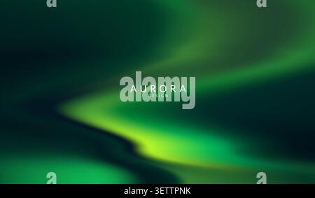 Aurora borealis vector background. Abstract northern lights gradient banner with emerald green blurred neon wavy stripes. Trendy fluid liquid texture. Stock Vector