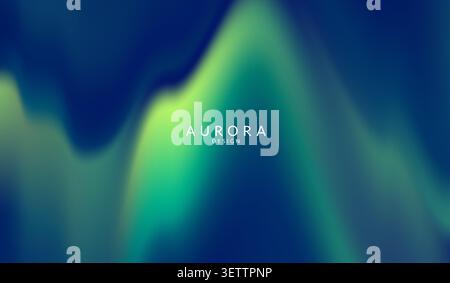 Aurora borealis vector background. Abstract northern lights gradient banner with deep blue and green blurred neon wavy stripes. Trendy fluid liquid. Stock Vector