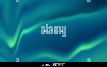 Aurora borealis vector background. Abstract northern lights gradient banner with deep navy blue and teal blurred neon wavy stripes. Trendy fluid. Stock Vector