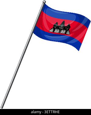 Vector illustration of the Cambodian flag featuring the iconic Angkor Wat temple with clean lines. Stock Vector
