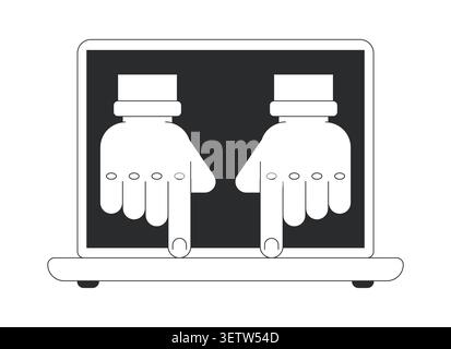 Hands typing on laptop keyboard 2D line object Stock Vector