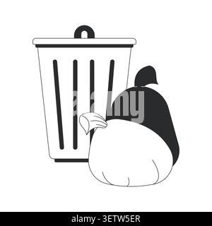 Trash bin with garbage bags 2D line object Stock Vector