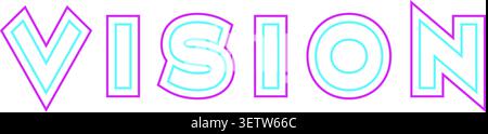 Typography illustration of the word Vision in large pastel outlined letters with a soft luminous appearance and clean horizontal layout Stock Vector