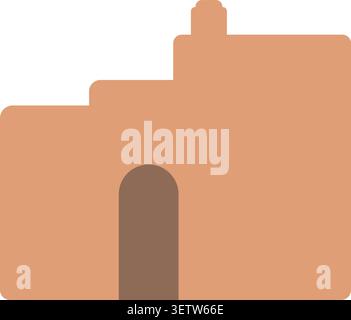 Flat illustration of an adobe style house with a stepped roofline smooth walls and a tall rounded entrance Stock Vector