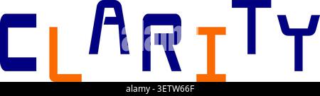 Modern typography illustration of the word Clarity using tall clean letters in blue and orange with a simple balanced layout Stock Vector