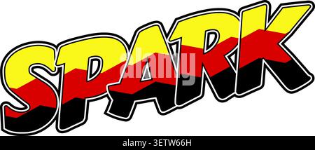Dynamic typography illustration of the word Spark using bold comic style letters with yellow red and black coloring and a dramatic slanted layout Stock Vector