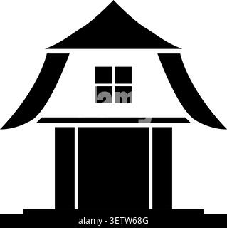 Flat illustration of a house with a high tent like roof wide canopy sides central window and large doorway Stock Vector