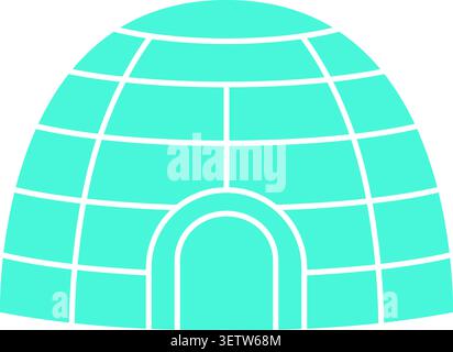 Flat illustration of a blue igloo built from curved ice blocks with a rounded doorway on the front Stock Vector