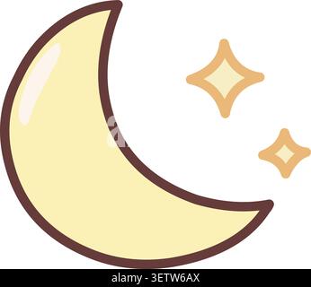 Minimal crescent moon in soft pastel cartoon style, hand drawn sketch look Stock Vector