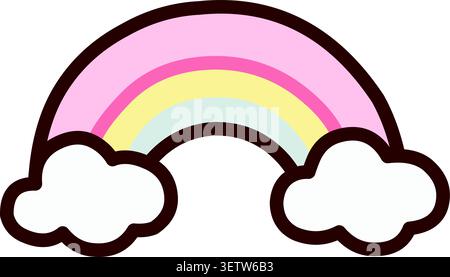 Cute Minimal Rainbow Icon with Clouds Stock Vector