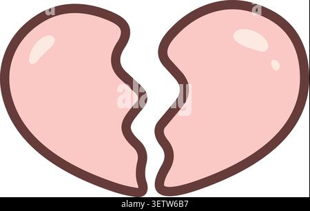 Simple cartoon broken heart icon in soft pastel colors, hand drawn sketch style Stock Vector