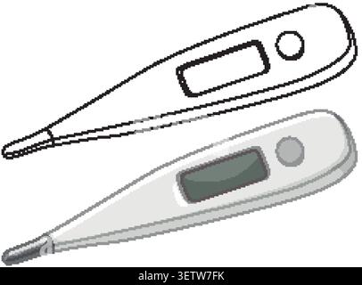 Two digital thermometers presented in outline and shaded vector styles on a white background Stock Vector
