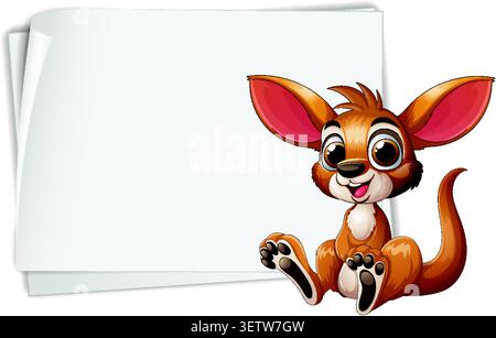 A cheerful joey illustration sits next to empty white sheets on a plain background. Stock Vector